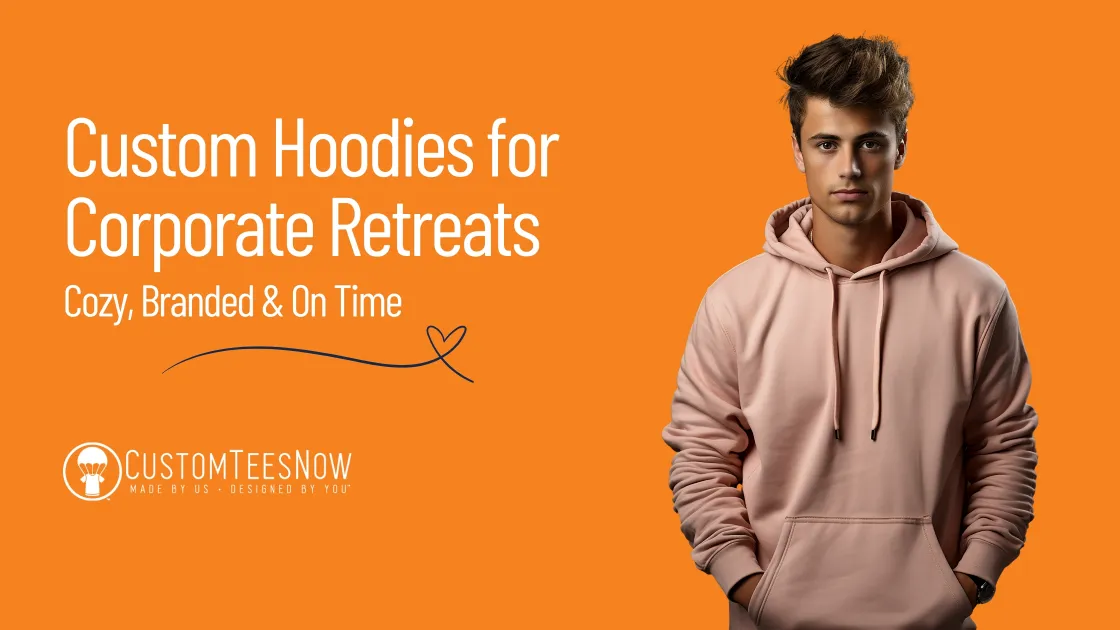 Branded custom hoodies for a corporate retreat team photo
